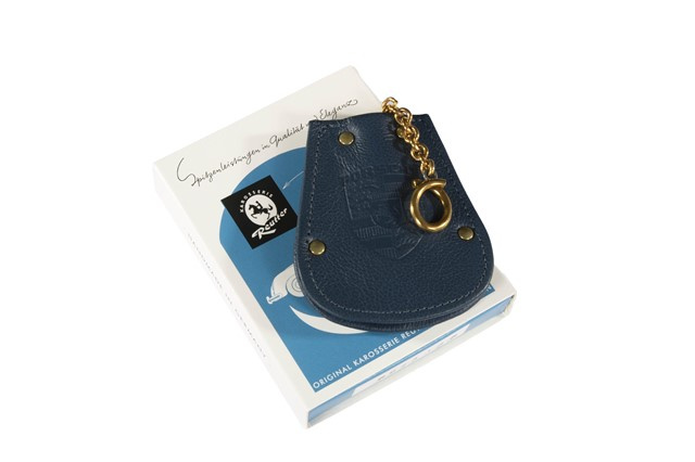 Schlüssel Etui, Logo REUTTER + Porsche Wappen, Leder in Blau