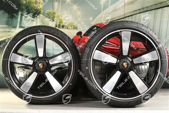 20"+21" Sport Classic Sommerräder Satz, Felgen 9,5J x 20 ET44 + 12J x 21 ET70 + Pirelli Sommerreifen 255/35 R20 + 315/30 R21, schwarz hochglanz