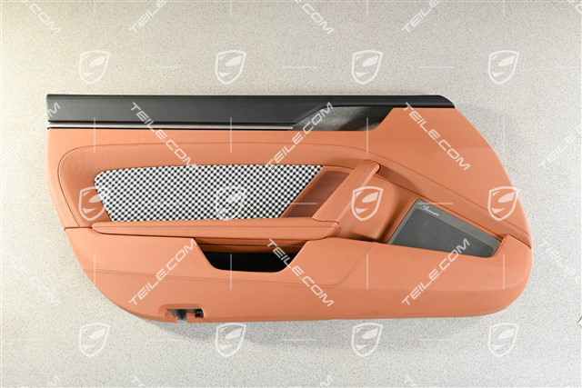 Tapicerka drzwi, skóra czarna / koniak z tkaniną Pepita, L