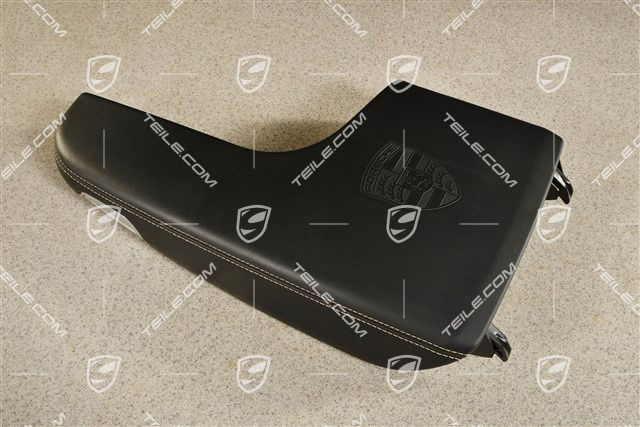 Podłokietnik, konsola środkowa, skóra z wytłoczonym herbem Porsche, czarny