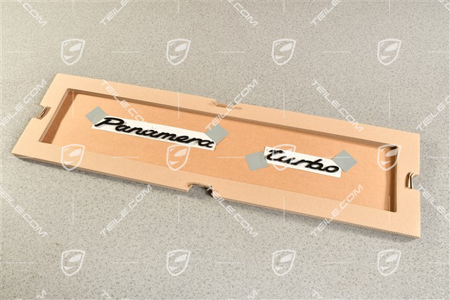 Schriftzug / Abzeichen / Emblem Aufkleber Panamera Turbo, Hochglanz Schwarz