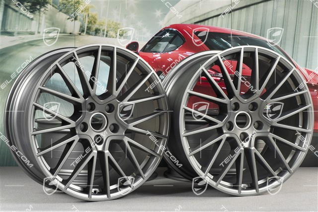 21-inch wheel rim set Cayenne RS Spyder, 11J x 21 ET58 + 9,5J x 21 ET46, Platinum satin matt