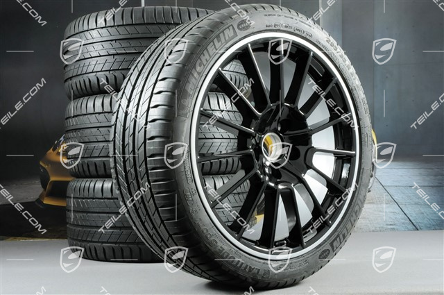 21" Sommerräder Satz, Cayenne SportPlus, neuwertige Felgen 10Jx21 ET50 + 10Jx21 ET45 + NEUE Sommerreifen 295/35 R21, in Schwarz