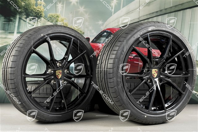 20" Carrera S summer wheels set, rims 8J x 20 ET57 + 10J x 20 ET45, GoodYear summer tires 235/35 ZR20 + 265/35 ZR20, black (high gloss), with TPMS