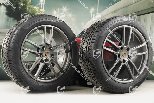 20-inch Cayenne COUPE Sport winter wheel set, rims 9J x 20 ET50 + 10,5J x 20 ET55 + NEW Pirelli winter tyres 275/45 R20 + 305/40 R20, with TPMS, Platinum satin matt