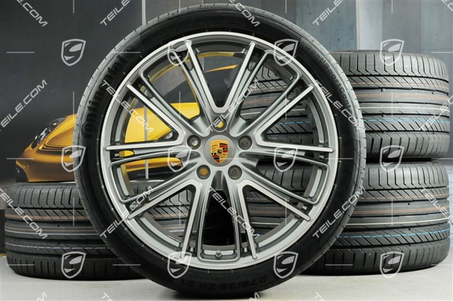 21" Panamera Exclusive Design Sommerräder, Felgen 9,5J x 21 ET71 + 11,5J x 21 ET69 + NEUE Continental Sommerreifen 275/35 ZR21 + 315/30 ZR21, mit RDK-Sensoren