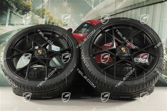 20" koła zimowe do GT4RS i Spyder, komplet, felgi 8J x 20 ET57 + 10J x 20 ET45, opony zimowe Michelin 235/35 R20 + 275/30 R20, czarne (satynowy półmat), z czujnikami ciśnienia