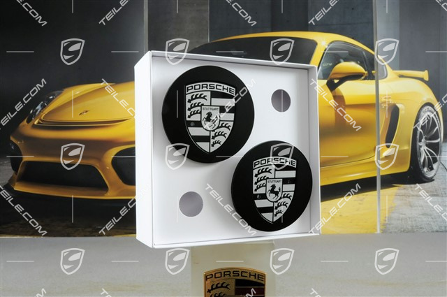 Radzierdeckel Satz, Schwarz Seidenglanz, Wappen Schwarz-Weiss, für 20" Sport Classic II Felgen