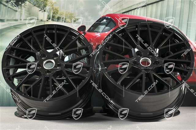 21" Komplet felg Cayenne RS Spyder, 11J x 21 ET49 + 9,5J x 21 ET46, czarny wysoki połysk, do Cayenne Coupé