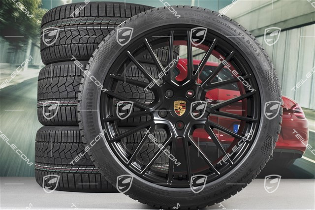 21" Cayenne COUPÉ RS Spyder Winterräder Satz, Felgen 9,5J x 21 ET46 + 11,0J x 21 ET49 + NEUE Continental Winterreifen 275/40 R21 + 305/35 R21, mit RDK-Sensoren, schwarz seidenmatt