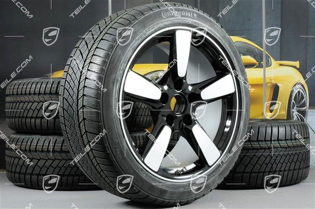19" Winterräder Satz Cayman S, neuwertige Felgen 8J x 19 ET57 + 9,5J x 19 ET45 + NEUE Continental WinterContact TS 830P Winterreifen 235/40 R19 + 265/40 R19, ohne RDK-Sensoren, SportClassic Exclusive Design