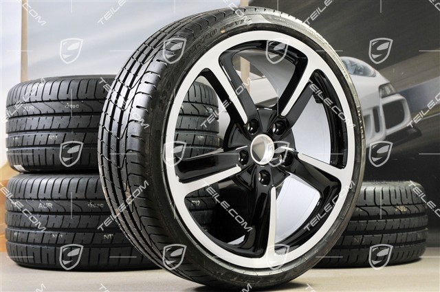 20-inch SportTechno summer wheel set, rims 8,5J x 20 ET57 + 10J x 20 ET50, NEW summer tires Pirelli 235/35 R20 + 265/35 R20, in black high gloss