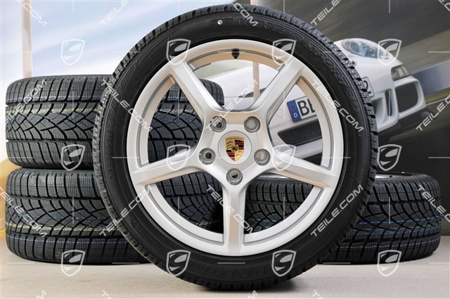 18" Boxster Winterräder Satz, 8J x 18 ET57 + 9J x 18 ET47 + NEUE Winterreifen Dunlop 235/45 R18 + 265/45 R18, mit RDK-Sensoren