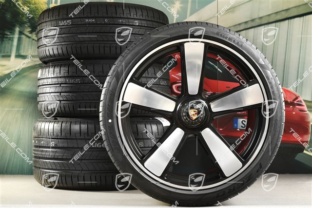 20"+21" Sport Classic Sommerräder Satz, Felgen 9,5J x 20 ET44 + 12J x 21 ET70 + NEUE Pirelli Sommerreifen 255/35 R20 + 315/30 R21, schwarz hochglanz