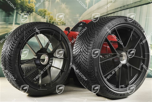 20"+21" Carrera GTS Winterrädersatz mit Zentralverschluss, Felgen 8,5J x 20 ET50 + 11J x 21 ET82 + NEUE Michelin Winterreifen 245/35 R20 + 305/30 R21, mit RDK-Sensoren, Antrazitgrau