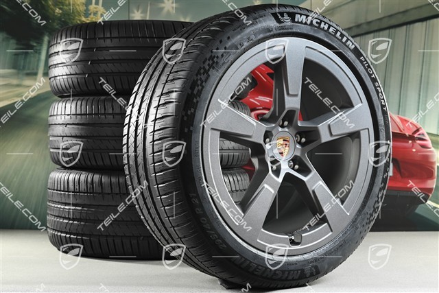 21" Macan Offroad Design summer wheel set, 8.5J x 21 ET27 + 10.5J x 21 ET47 rims + Michelin Pilot Sport EV SUV 255/45 R21 + 295/40 R21 summer tyres, Vesuvgrau