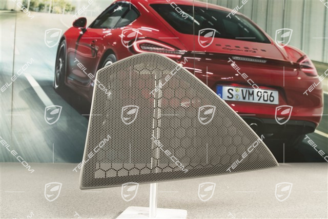 Kratka osłaniająca głośnik basowy w tapicerce drzwi, drzwi przednie, szara, R