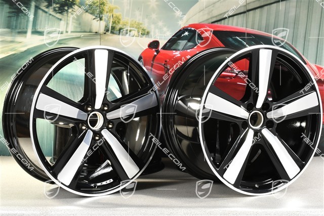22" Komplet felg Cayenne Coupe Exclusive Design Sport, 10J x 22 ET48 +11,5J x 22 ET52, czarny wysoki połysk
