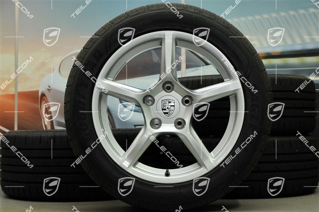 18" Boxster koła letnie komplet, 8J x 18 ET57 + 9J x 18 ET47 + opony letnie Goodyear Eagle F1 + 265/45 R18, bez czujników ciśnienia RDK