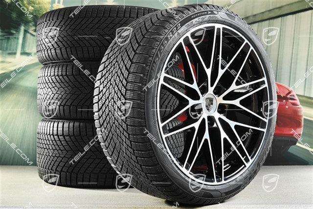 22-inch Macan RS Spyder Design winter wheel set, rims 9J x 22 ET29 + 11J x 22 ET47 + Pirelli winter tyres 255/40 R22 + 295/35 R22, black high gloss
