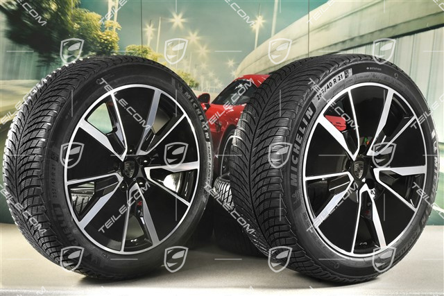 21-inch Macan Turbo winter wheel set, rims 8,5J x 21 ET27 + 10,5J x 21 ET47 + NEW Michelin Pilot Alpin 5 SUV winter tyres 255/45 R21 + 285/40 R21, black high gloss