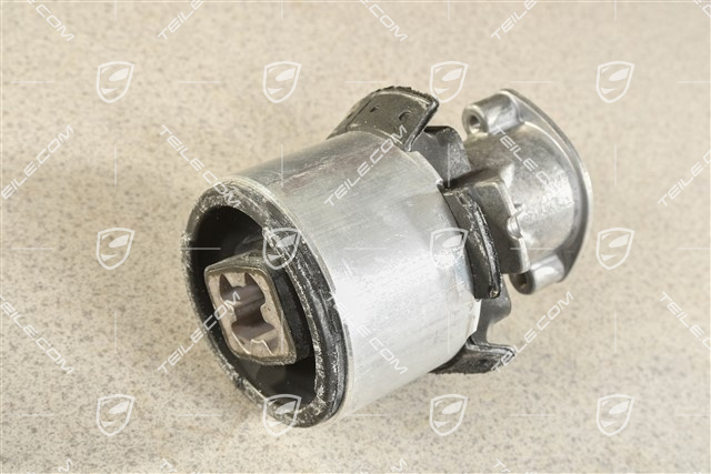 Bonded rubber mounting for rear suspension subframe, rear