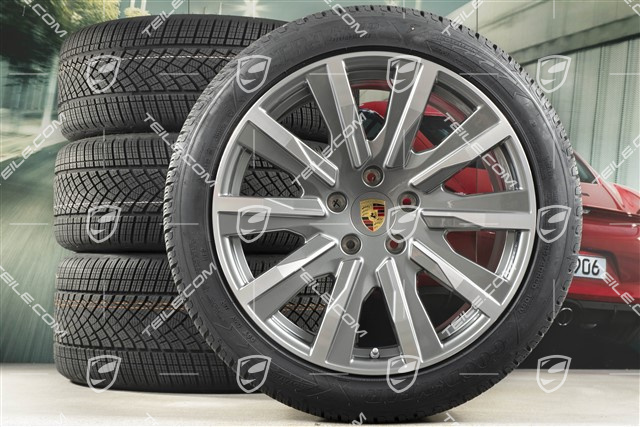 20" Taycan Tequipment Design Winterräder Satz, Felgen 9J x 20 ET54 + 11J x 20 ET60 + NEUE Goodyear Winterreifen 245/45 R20 + 285/40 R20