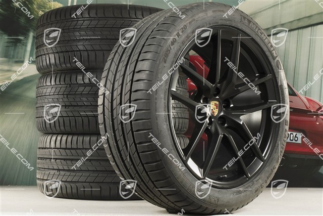 20" "Macan S" Sommerräder Satz, Felgen 9J x 20 ET26 + 10J x 20 ET19 + Michelin Sommerreifen 265/45 R20 + 295/40 R20, Schwarz seidenmatt, mit RDK-Sensoren