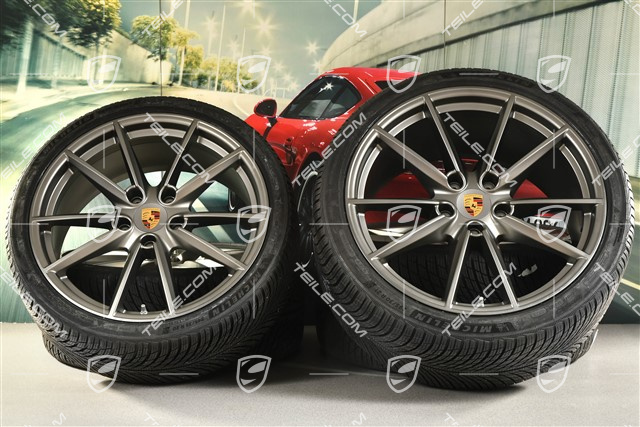 20/21-inch Carrera S winter wheel set, wheel rims 8,5J x 20 ET53 + 11J x 21 ET66 + Michelin winter tyres 245/35 R20 + 295/30 R21, in Platinum satin-mat