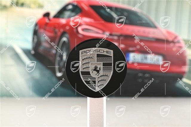 Radzierdeckel, konkav, Wappen in Rhodium, schwarz hochglanz