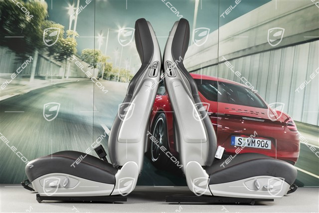 Fotele sportowe, regulowane manualnie+elektrycznie, podgrzewanie, skóra/Alcantara, napis GTS, czarny/czerwona nić, komplet, L+R