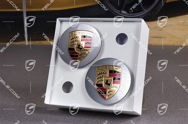 Hub cap set, platinum silver, crest coloured