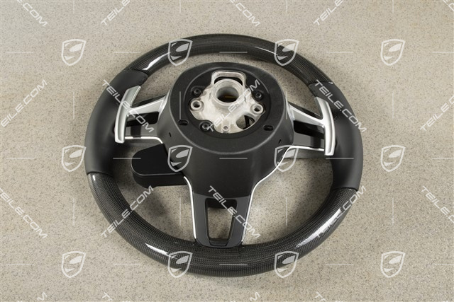 PDK, Multifunction steering wheel, 3-spoke, Leather / Carbon, Black / Sport Chrono Package Plus