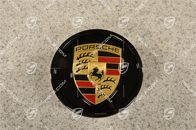 Radzierdeckel, Wappen farbig,  Schwarzglanzend / Ring in Schwarzglanzend