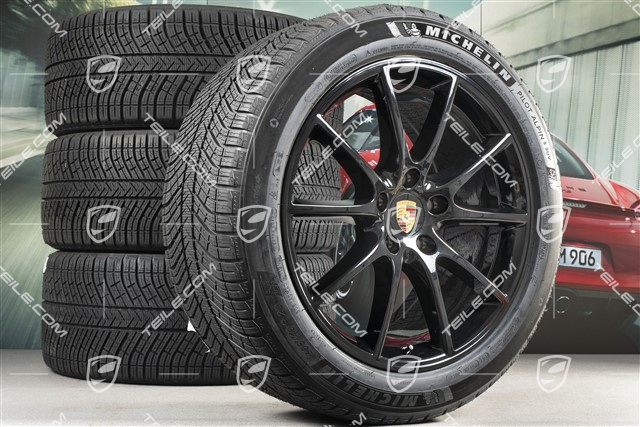 20" koła zimowe Cayenne Design, komplet, felgi 9J x 20 ET50 + 10,5J x 20 ET64 + opony zimowe  Michelin 275/45 R20 + 305/40 R20, z czujnikami ciśnienia, czarny wysoki połysk