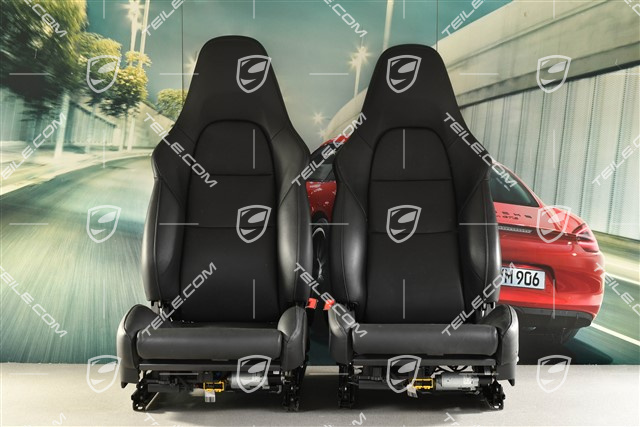 Fotele sportowe, regulowany el., 18-way, podgrzewanie, lędźwia, skóra, czarne, zestaw, L+R