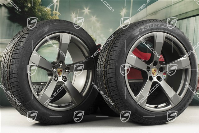 20-inch "Macan Sport" winter wheels set, rims 9J x 20 ET26 + 10J x 20 ET19 + NEW Pirelli winter tyres 265/45 R 20 + 295/40 R 20, platinum satin matt, with TPMS