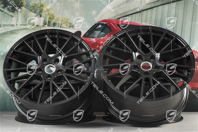 21" Komplet felg Cayenne RS Spyder, 11J x 21 ET58 + 9,5J x 21 ET46, czarny satynowy półmat