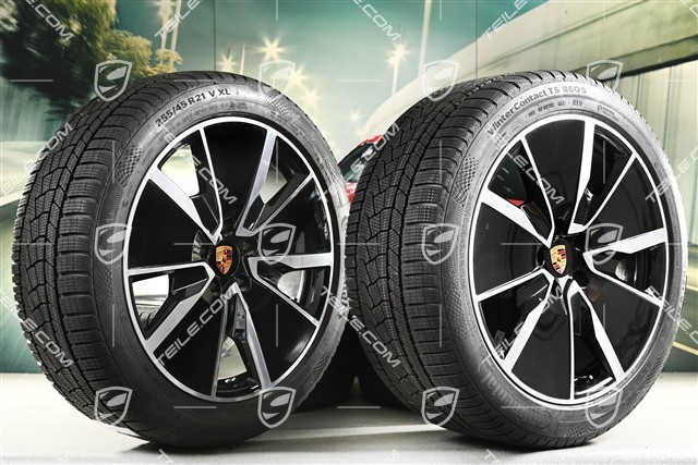 21-inch Macan Turbo winter wheel set, rims 8,5J x 21 ET27 + 10,5J x 21 ET47 + NEW Continental winter tyres 255/45 R21 + 285/40 R21, black high gloss