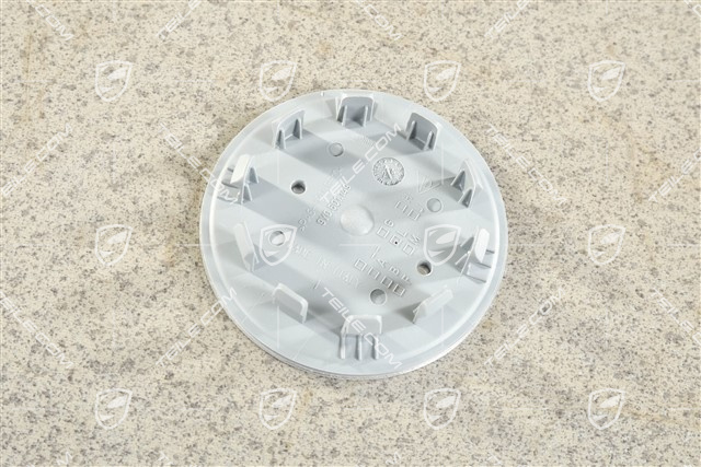 Hub cap, concave, emblem in Rhodium, polished