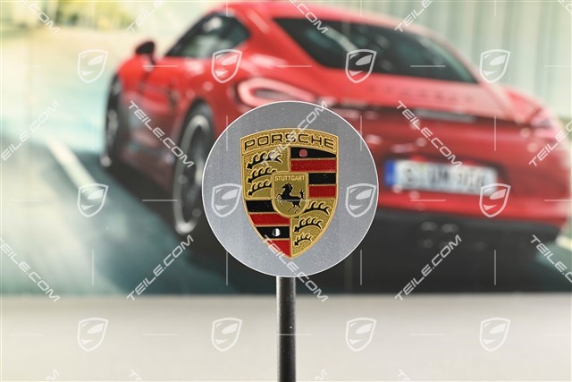 Radzierdeckel, konkav mit farbigem Porsche Wappen Aluminium poliiert