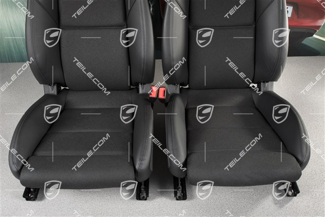 Fotele sportowe, regulowany el., 18-way, podgrzewane, lędźwia, skóra/materiał, czarne, z herbem Porsche, zestaw, L+R