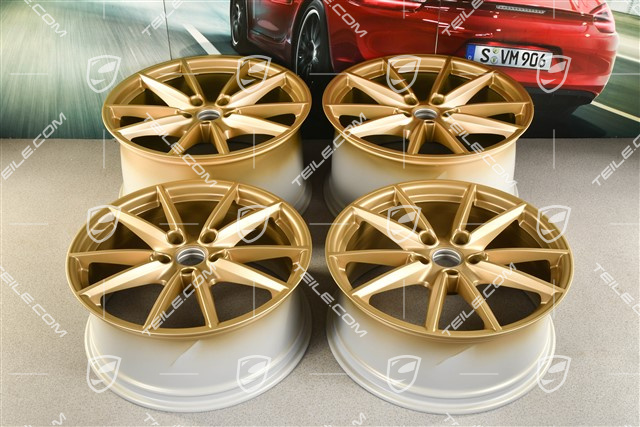 20+21" Komplet felg Carrera S, felgi: przednie 8,5J x 20 ET53 + tylne 11,5J x 21 ET67, złoty satynowy półmat