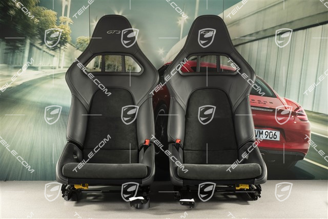 Bucket seats, collapsible, leather/Alcantara black, seam in silver, with logo GT3, set, L+R