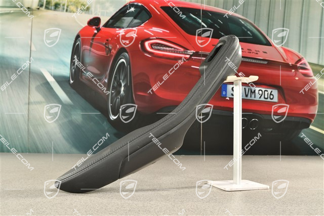 Podłokietnik tapicerki drzwi tył, skórzany, czarny, L