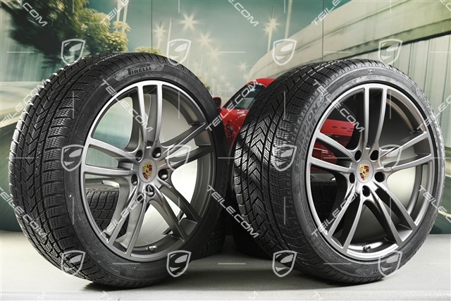 21-inch Cayenne COUPÉ Turbo Design winter wheel set, rims 9,5J x 21 ET46 + 11,0J x 21 ET49 + Pirelli winter tyres275/40 R21 + 305/35 R21, with TPMS, platinum satin matt