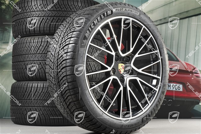 21-inch Cayenne RS Spyder winter wheel set, rims 9,5J x 21 ET46 + 11,0J x 21 ET58 + NEW Michelin winter tyres 275/40 R21 + 305/35 R21, with TPMS, black high gloss