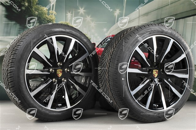 20-inch Taycan Tequipment Design winter wheel set, rims 9J x 20 ET54 + 11J x 20 ET60 + NEW Goodyear winter tyres 245/45 R20 + 285/40 R20, black high gloss