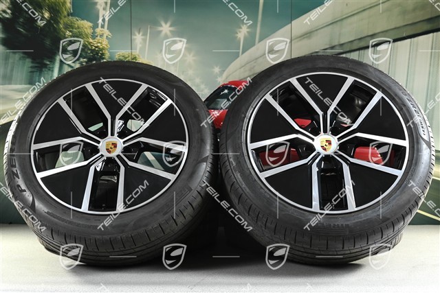 21" Cayenne Coupe Aero Design Sommerräder Satz, Felgen 9,5J x 21 ET46 + 11,0J x 21 ET49 + Pirelli P Zero Sommerreifen 285/45 R21 + 315/40 R21, mit RDK-Sensoren/ ca. 30km, DOT/Bj. 2025