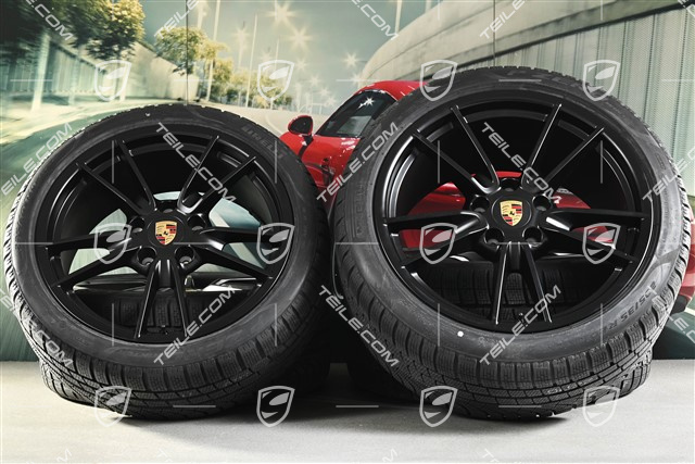 19-/20-inch Carrera winter wheel set, wheel rims 8,5J x 19 ET52 + 11J x 20 ET66 + Pirelli winter tyres 235/40 R19 + 295/35 R20, with TPMS, in black satin-mat